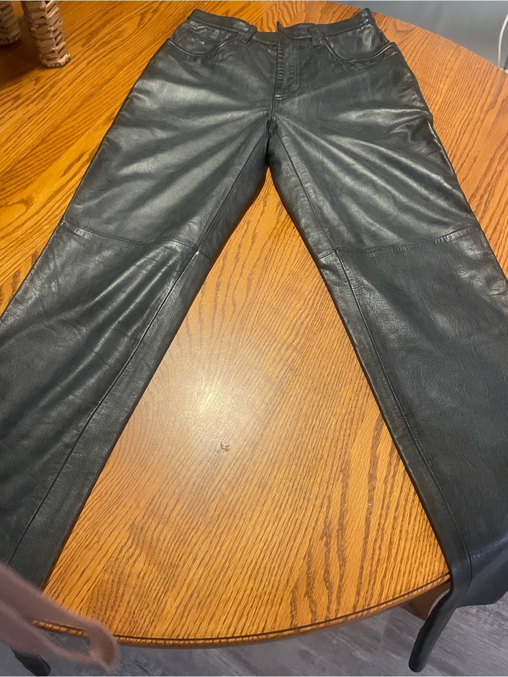 Jones New York Black Straight-Leg Leather Jeans thicker very nice